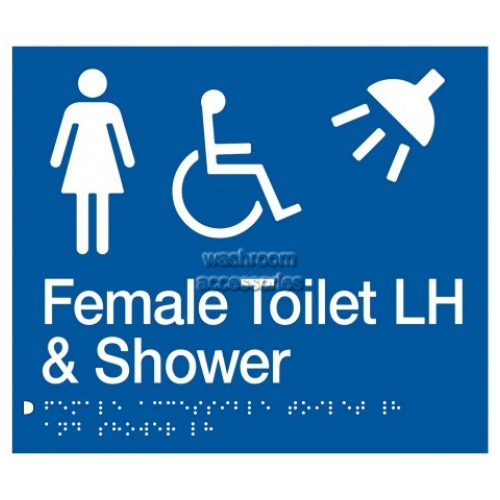 View FDTSLH Female Accessible Toilet Left Hand and Shower Sign Braille details.