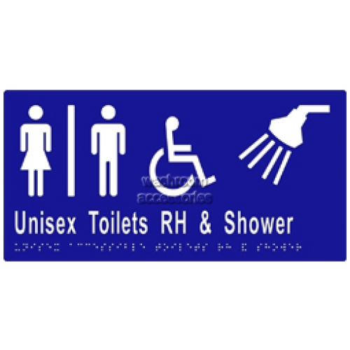 View ML16296 Braille Sign Unisex Accessible Toilets Divided RH and Shower details.