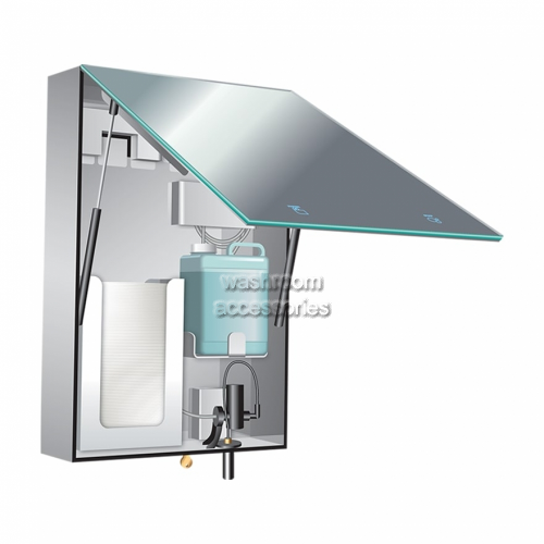 View Behind The Mirror Cabinet with Mirror Liquid Dispenser and Towel Dispenser details.