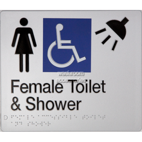 View FDTS Accessible Female Toilet and Shower Sign Braille details.