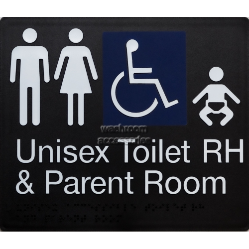 View MFDTPRH Unisex Accessible Toilet RH and Parent Room Sign Braille details.
