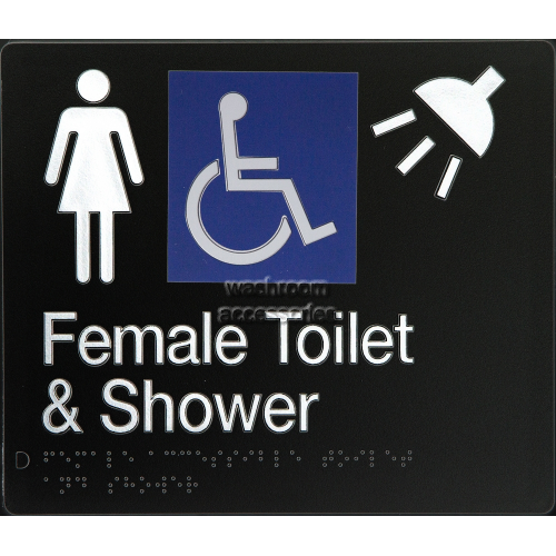 View FDTS Accessible Female Toilet and Shower Sign Braille details.